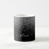 Eleganter Black Silver Glitzer Girly Mit Monogramm Kaffeetasse (Mittel)