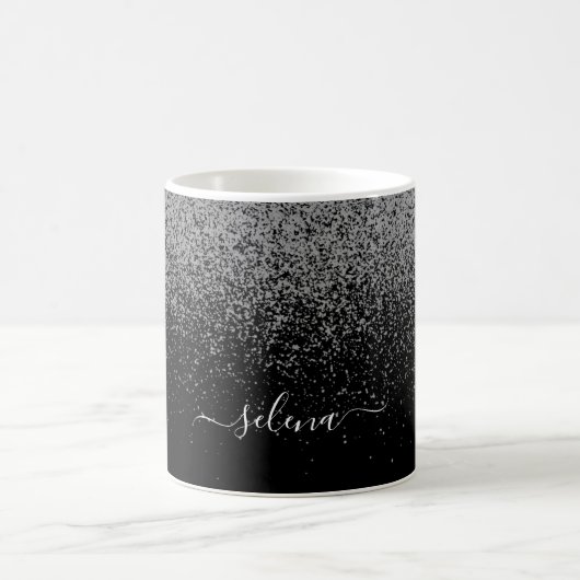 Eleganter Black Silver Glitzer Girly Mit Monogramm Kaffeetasse (Mittel)