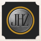 Eleganter Black Silver Gold Monogram Untersetzer (Vorderseite)