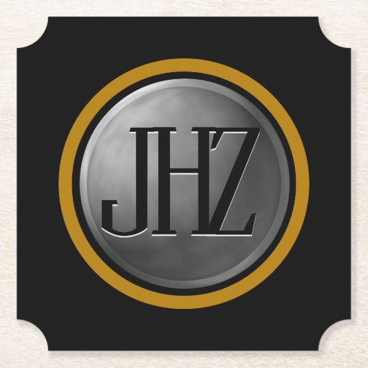 Eleganter Black Silver Gold Monogram Untersetzer (Vorderseite)