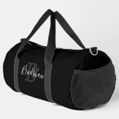 Eleganter Black Silver Monogram Individuelle Name Duffle Bag (Rechte Ecke)