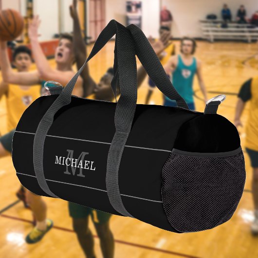 Eleganter Black Silver Monogram Individuelle Name Duffle Bag