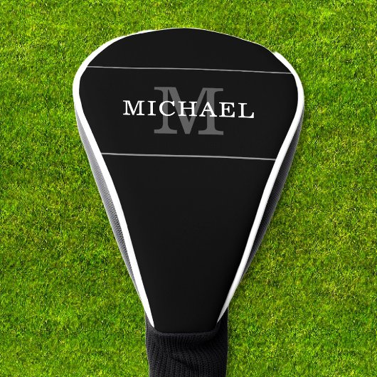 Eleganter Black Silver Monogram Individuelle Name Golf Headcover