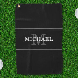 Eleganter Black Silver Monogram Individuelle Name Golfhandtuch