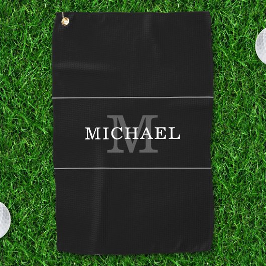 Eleganter Black Silver Monogram Individuelle Name Golfhandtuch