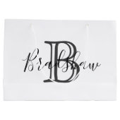 Eleganter Black Silver Monogram Individuelle Name Große Geschenktüte (Rückseite)
