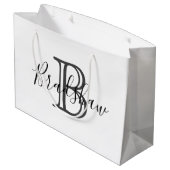 Eleganter Black Silver Monogram Individuelle Name Große Geschenktüte (Rückseite Schrägansicht)