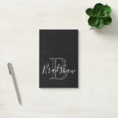 Eleganter Black Silver Monogram Individuelle Name Post-it Klebezettel (Büro)