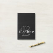 Eleganter Black Silver Monogram Individuelle Name Post-it Klebezettel (Auf Schreibtisch)