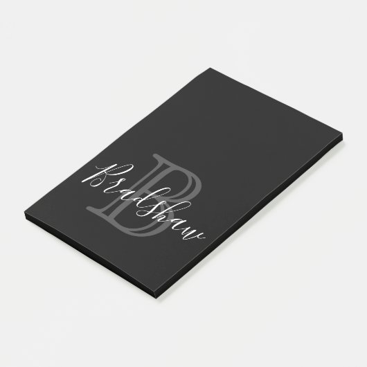 Eleganter Black Silver Monogram Individuelle Name Post-it Klebezettel (angewinkelt)