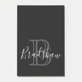 Eleganter Black Silver Monogram Individuelle Name Post-it Klebezettel (Vorderseite)