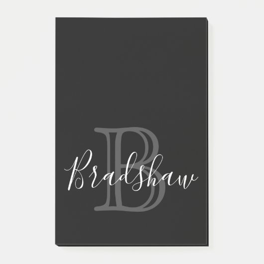 Eleganter Black Silver Monogram Individuelle Name Post-it Klebezettel (Vorderseite)