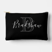 Eleganter Black Silver Monogram Individuelle Name Zubehörtasche (Vorderseite)