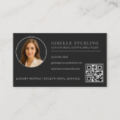 Eleganter Black Silver Real Anwesen Agent QR Code Visitenkarte (Rückseite)