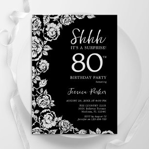 Eleganter Black Silver Rose Überraschung 80. Gebur Einladung