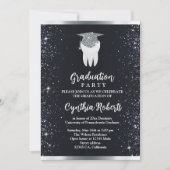 Eleganter Black Silver Sparkle Dental Abschluss Einladung (Vorderseite)