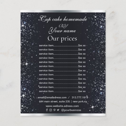 Eleganter Black Silver Sparkle List Flyer (Vorne)