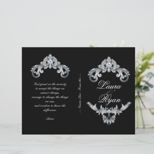 Eleganter Black Silver Wedding Program Flyer (Stehend Vorderseite)