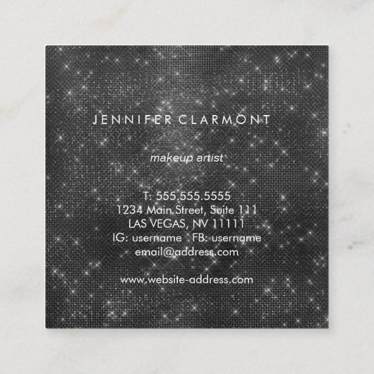 Eleganter Black Sparkle Beauty Stylist Quadratische Visitenkarte (Rückseite)