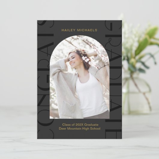 Eleganter Black Two Foto Abschluss Einladung (Stehend Vorderseite)