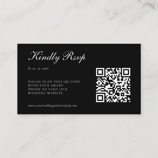Eleganter Black UAWG QR Code Hochzeit Begleitkarte (Vorderseite)
