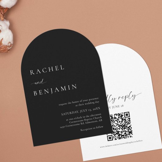 Eleganter Black Wedding Minimalistischer 2-seitige Einladung