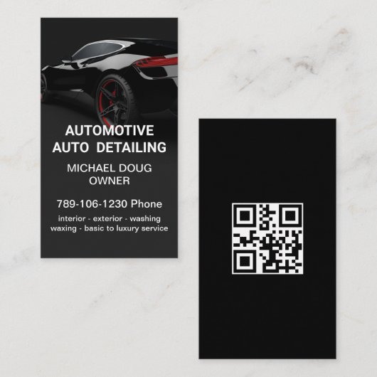 Eleganter Black Whit Mobile Auto Car Wash QR Code Visitenkarte (Vorne/Hinten)