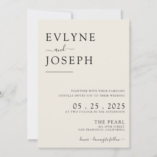 Eleganter Black & White Boho QR Code Hochzeit Einladung (Vorderseite)