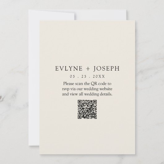 Eleganter Black & White Boho QR Code Hochzeit Einladung (Rückseite)