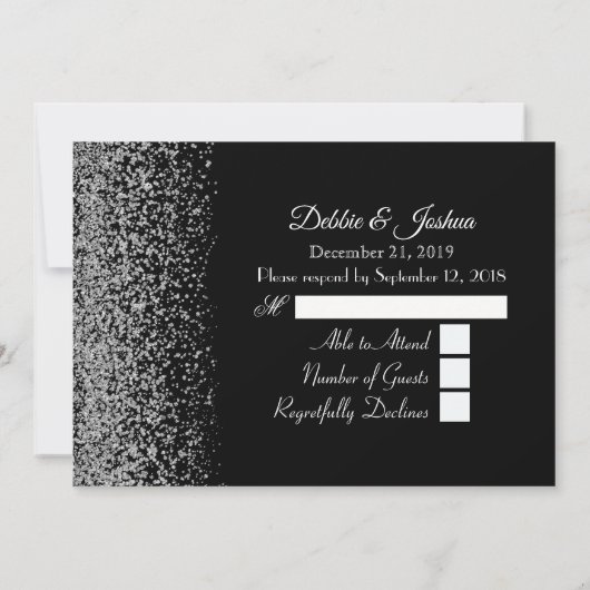 Eleganter Black & White Diamond Wedding RSVP Einladung (Rückseite)