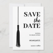 Eleganter Black & White Grad Tassel Abschluss Save The Date (Vorderseite)