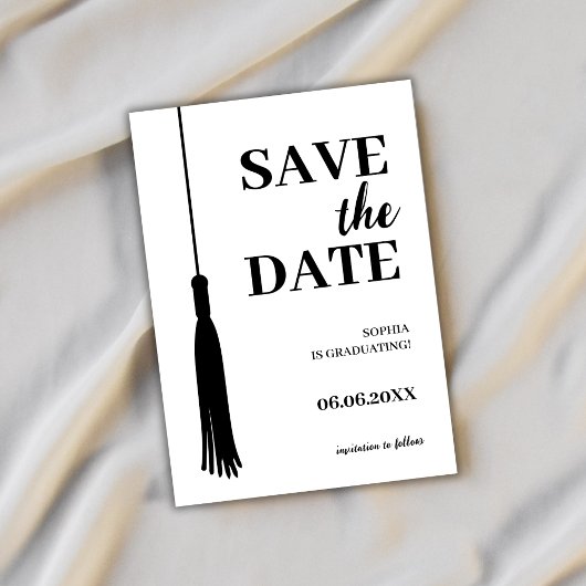 Eleganter Black & White Grad Tassel Abschluss Save The Date