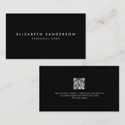 Eleganter Black & White Luxury Minimal QR CODE Bus Visitenkarte (Vorne/Hinten)