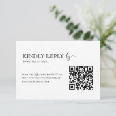 Eleganter Black & White QR Code Hochzeit RSVP Karte (Stehend Vorderseite)