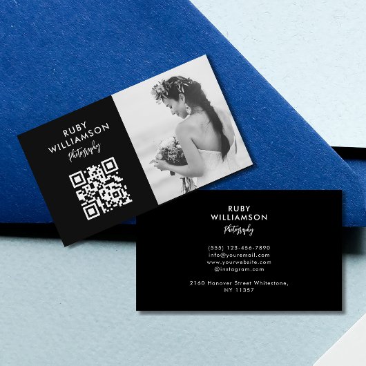 Eleganter Black & White Wedding Fotograf QR Code Visitenkarte