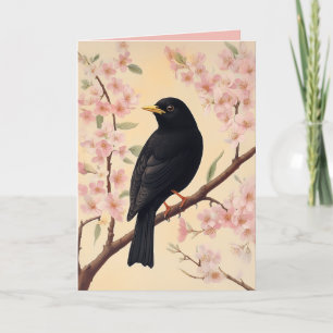 Eleganter Blackbird im Blütenrausch Einladung