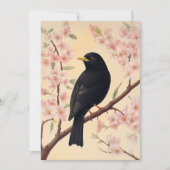Eleganter Blackbird im Blütenrausch Einladung (Vorderseite)