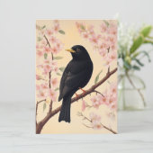 Eleganter Blackbird im Blütenrausch Einladung (Stehend Vorderseite)
