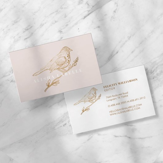 Eleganter, blass rosa und goldgelber Vogel Visitenkarte