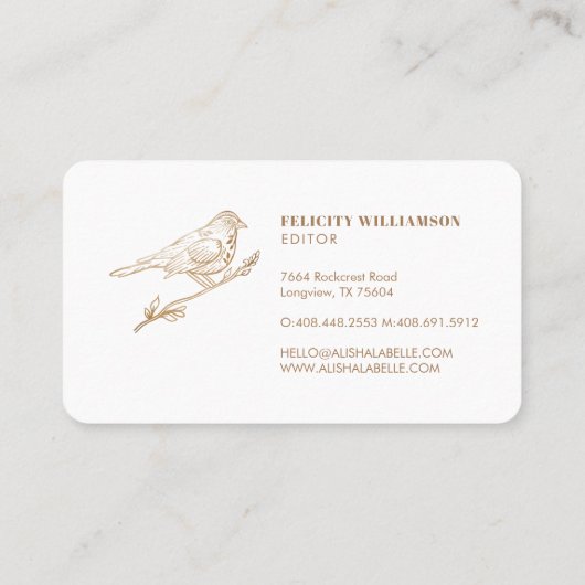 Eleganter, blass rosa und goldgelber Vogel Visitenkarte (Rückseite)