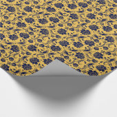 Eleganter blau-blauer Damaskus Gelber Hintergrund Geschenkpapier (Ecke)