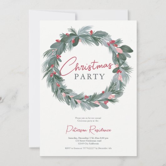 Eleganter, blau-blauer Weihnachtskranz Einladung (Vorderseite)