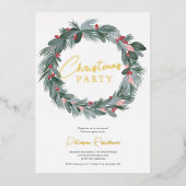 Eleganter, blau-blauer Weihnachtskranz Folieneinladung (Vorderseite)