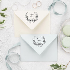 Eleganter blau eingeprägter Blumenreath mit Monogr Gummistempel