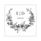 Eleganter blau eingeprägter Blumenreath mit Monogr Gummistempel (Prägung)