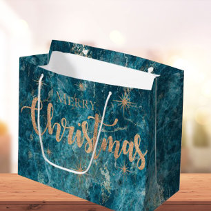 Eleganter Blau-Gold-Marmor-Effekt Frohe Weihnachte Große Geschenktüte