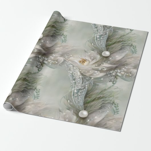 Eleganter Blau-, Grau- und Pearly-Wirbel Geschenkpapier (Ungerollt)