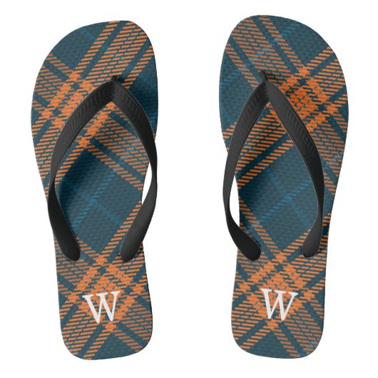 Eleganter blau- orange karierter Tartan-Plaid pers Badesandalen (Fußbett)