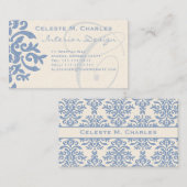 Eleganter Blau- und Cream Damask Letter C Visitenkarte (Vorne/Hinten)