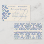 Eleganter Blau- und Cream Damask Letter R Visitenkarte (Vorne/Hinten)